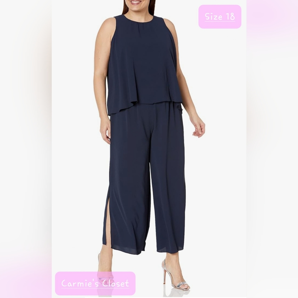 🔥NWT🔥OBO🔥 🔴 London Times Womens Jewel Neck High Low Popover Jumpsuit Size 18
